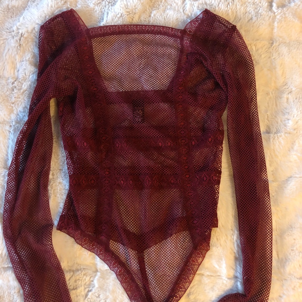 Fishnet lace long sleeve body suit